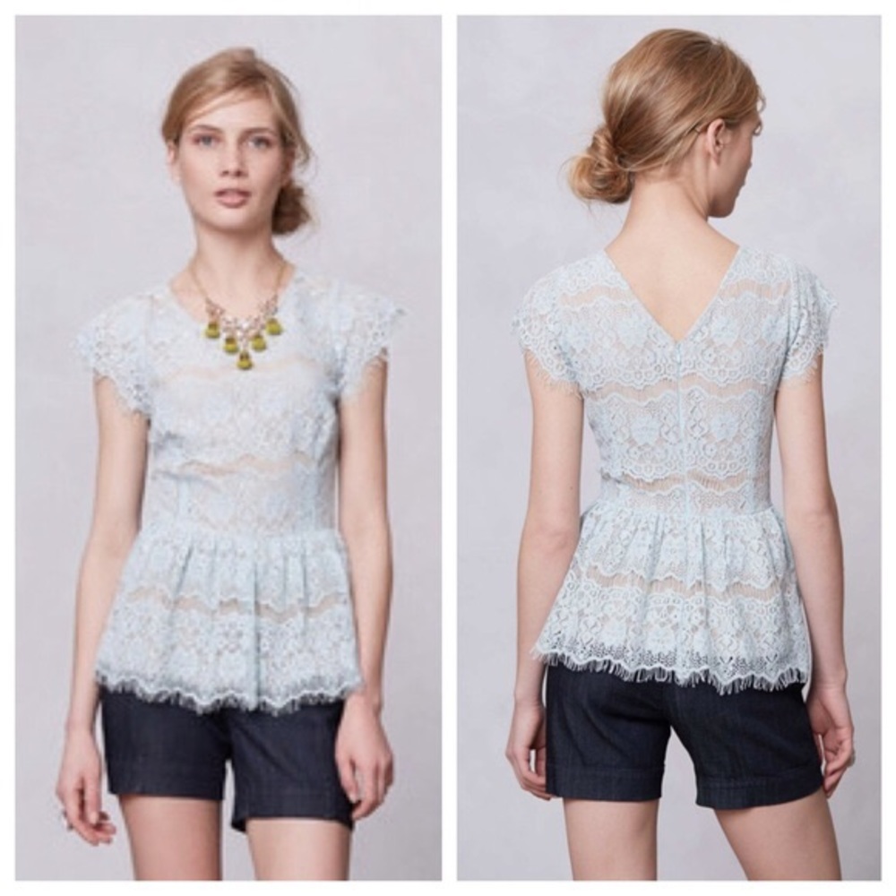Anthropologie blue lace peplum top